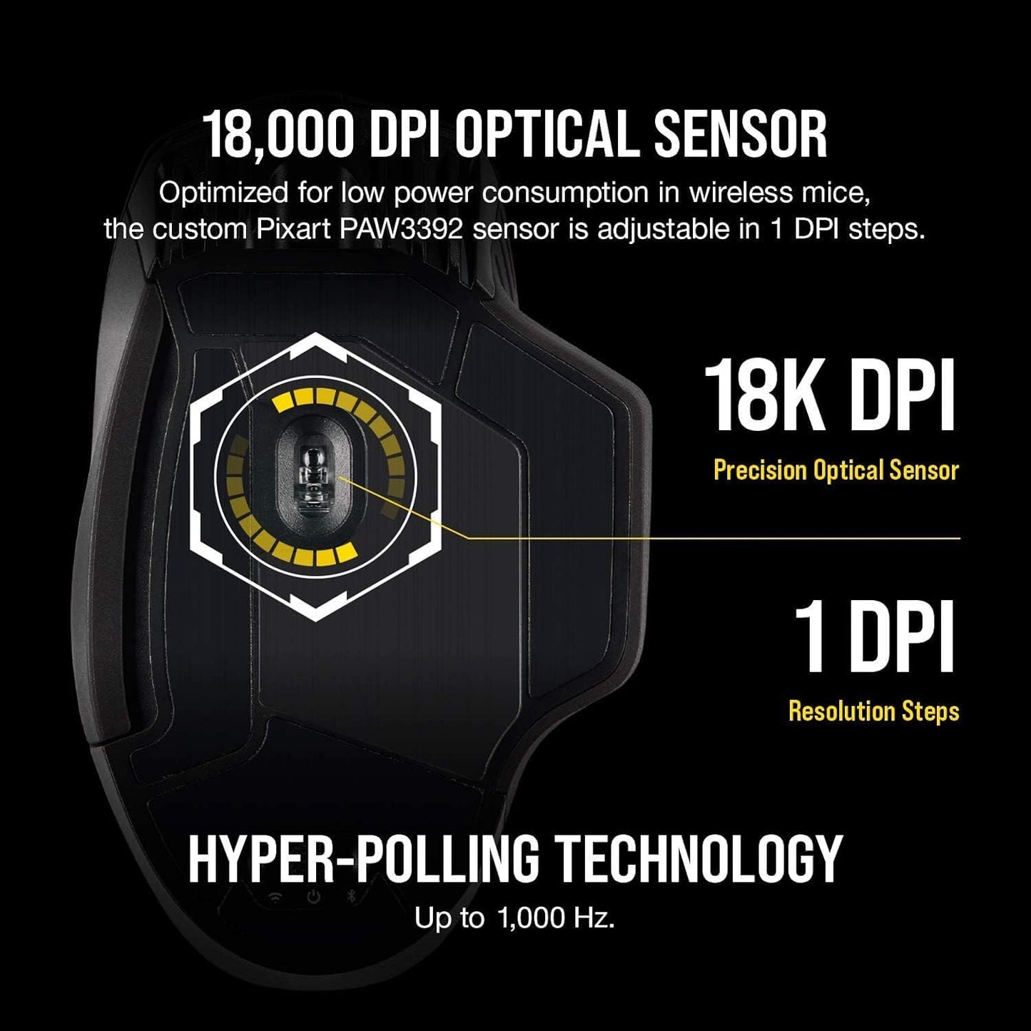 Dark CORE RGB PRO Wireless/Wired FPS MOBA Gaming Mouse – 18,000 DPI, Fast Response Time, 8 Programmable Side Buttons, Dynamic Multi-Color Backlighting – Black